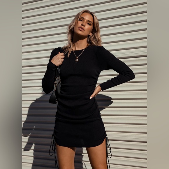 Long Sleeve Ruched Mini Dress - Picture 2 of 5